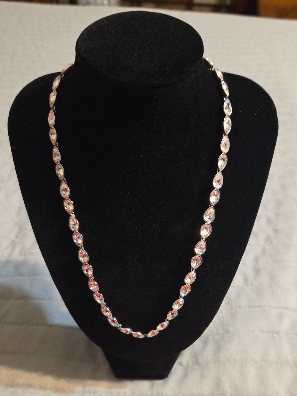 Swarovski Silver Teardrop Crystal Station Necklace